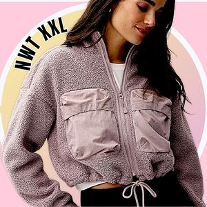 NWT XXL Mixed Media Crop Super Soft High Pile Jacket w 4 Pockets
